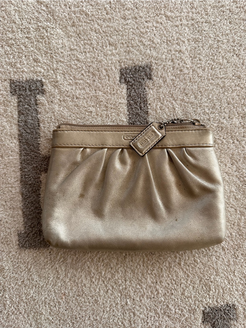 Coach Metallic Gold Pleated Leather Wristlet Clutch